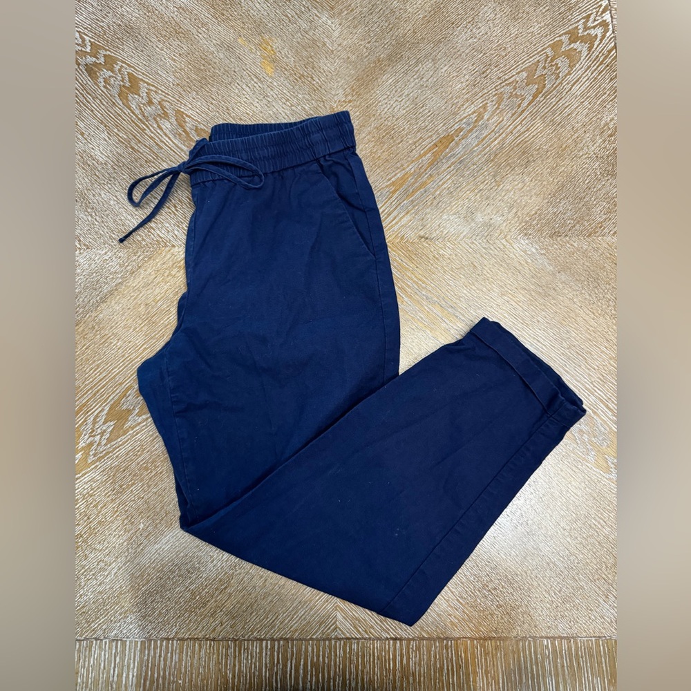 J. Crew Blue Linen Blend Pants Sz 8 Drawstrings Waist 32” Inseam 26” Roll Up Hem
